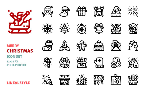 圣诞元素线图标向量集图片下载