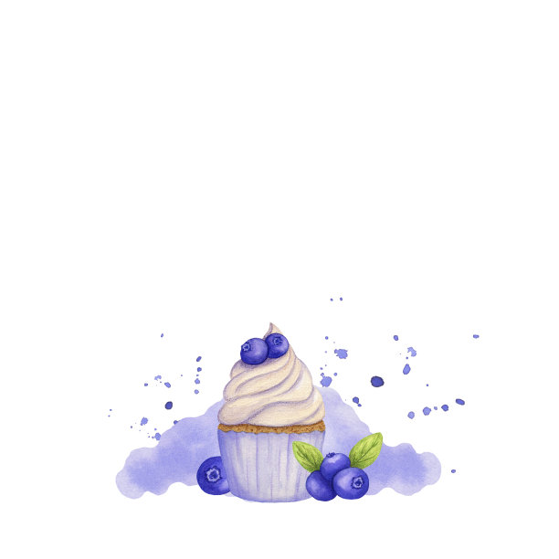 用蓝莓装饰的手绘水彩纸杯蛋糕。紫色的色斑。孤立。用于卡片，海报图片下载