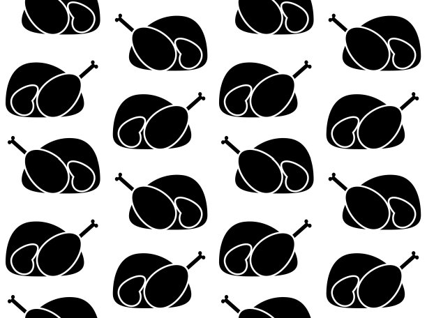 矢量无缝图案的平面轮廓火鸡鸡图片下载