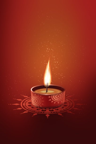 快乐排灯节与油灯，排灯节背景与rangoli，排灯节庆祝贺卡，插图。图片下载