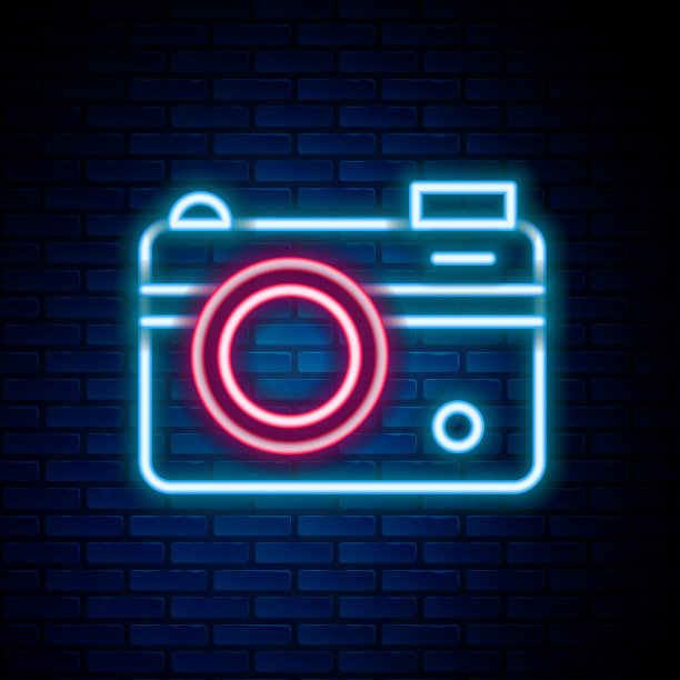 发光的霓虹灯线照片相机图标孤立图片下载