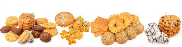 饼干，姜饼和松饼被隔离在白色的背景上。图片下载
