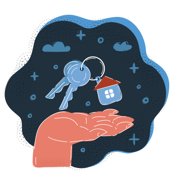 矢量插图的房子钥匙在人的手在黑暗的背景。图片下载