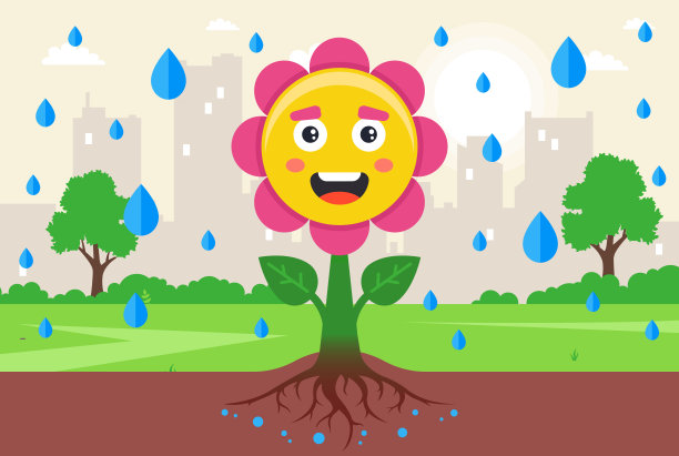 雨水滴落在快乐的花朵上。干旱的夏天图片下载