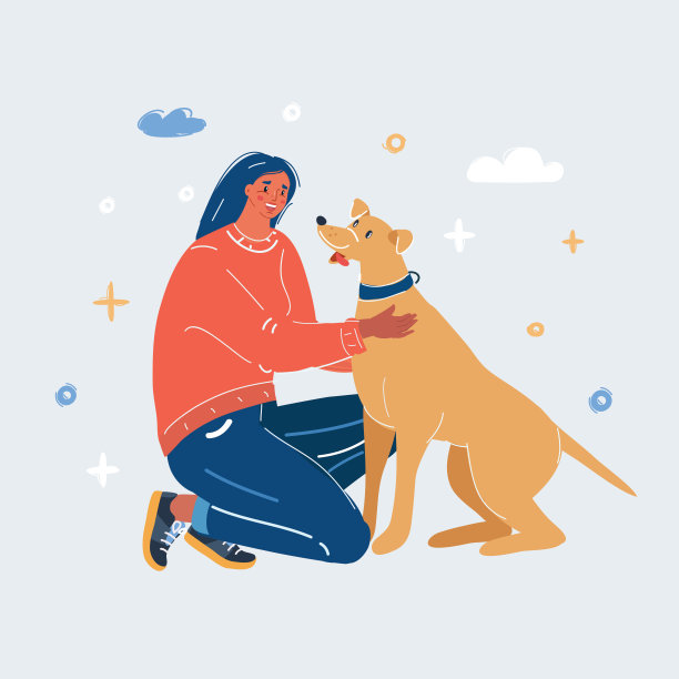 矢量插图的漂亮的女孩宠物她的狗图片下载