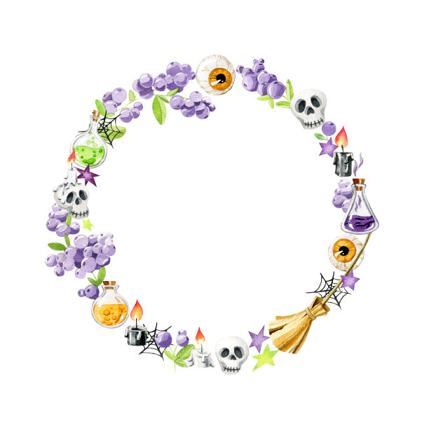 水彩圆形万圣节框架。图片下载