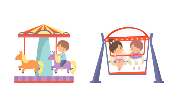 可爱的小孩在游乐场骑旋转木马图片下载