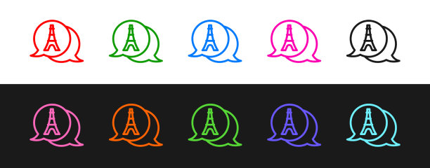 设线埃菲尔铁塔图标孤立于黑色和图片下载