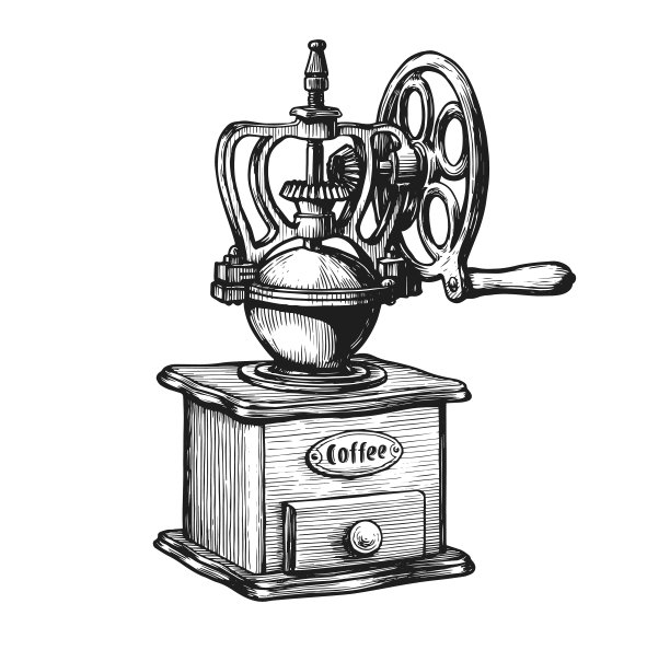 老式咖啡研磨机，白色木柄图片下载