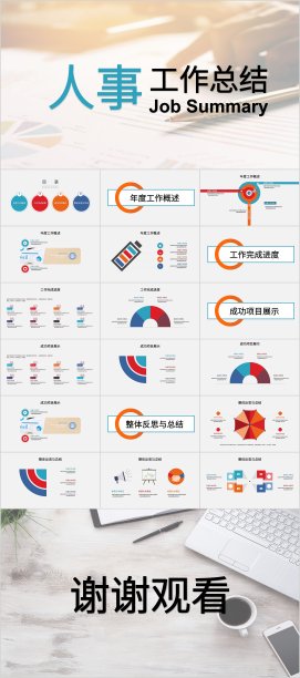 黄色简约风年终工作总结PPT模板图片下载