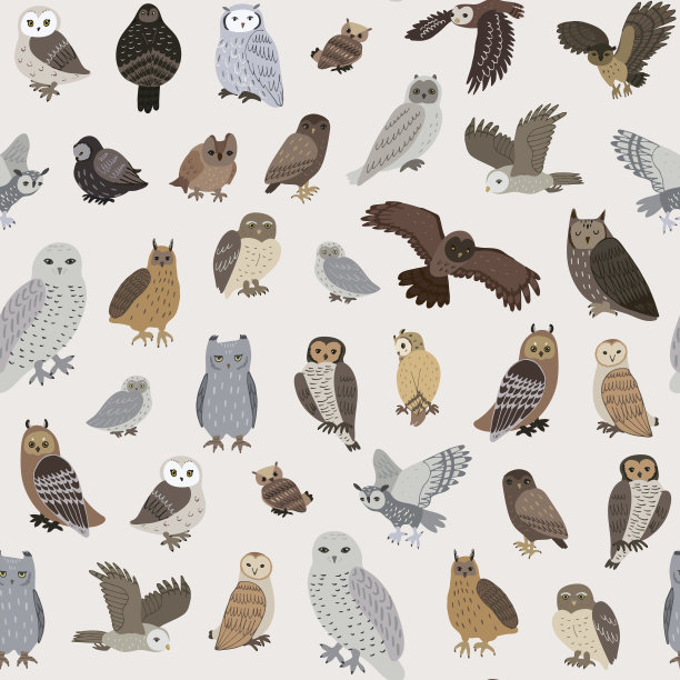 猫头鹰鸟矢量无缝模式图片下载