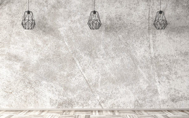 室内背景与混凝土灰泥模型墙和悬挂灯3d渲染图片下载