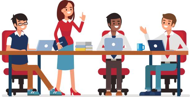 手绘插画风格商务会议讨论场景元素图片下载