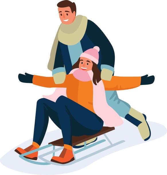 冬天情侣滑雪运动滑行卡通扁平元素图片下载