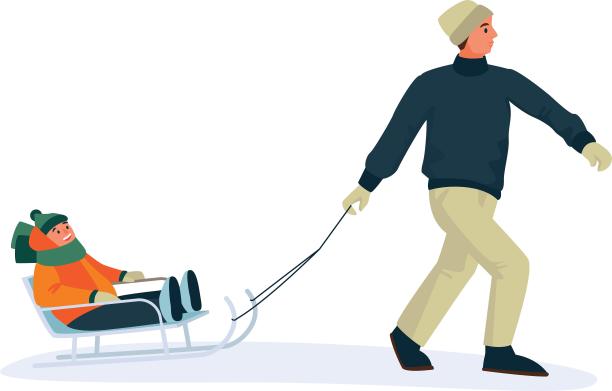 冬天拖行滑雪运动滑行卡通扁平元素图片下载