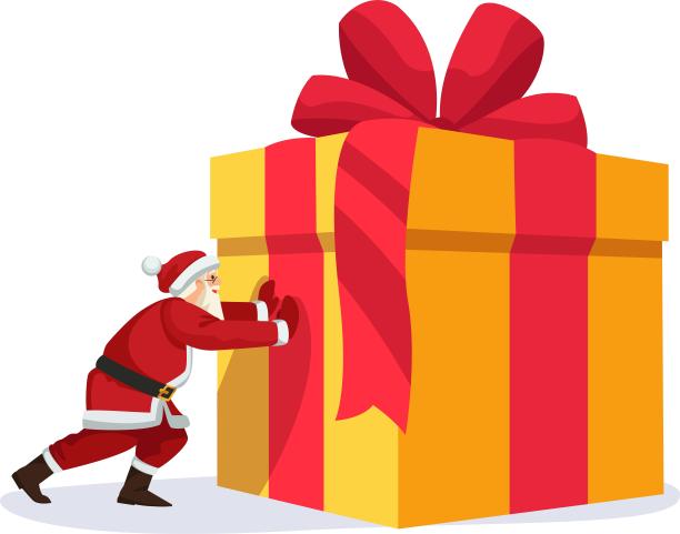 圣诞节圣诞老人推礼物大礼物送礼物卡通元素素材图片