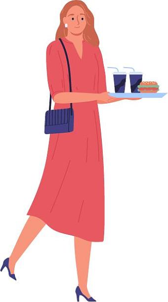 插画风格人物自助取餐餐盘用餐扁平化场景元素图片下载