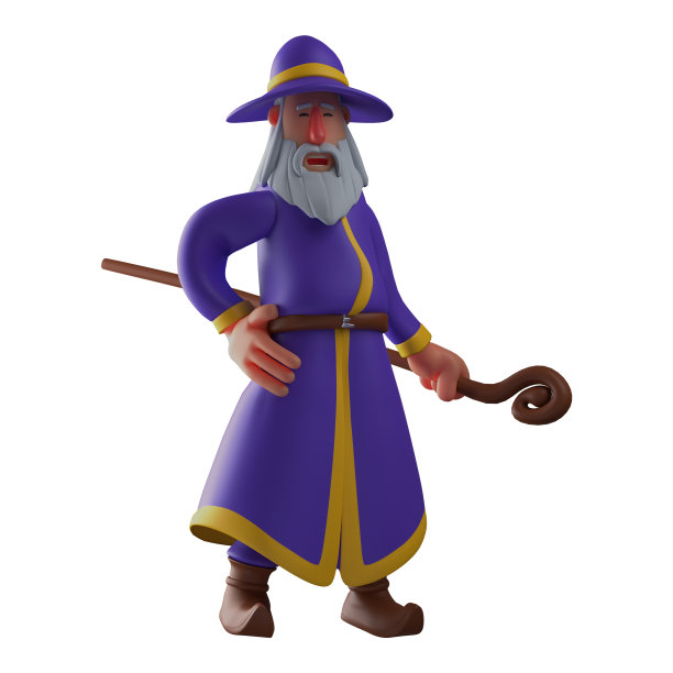 女巫3D卡通插图戴着蓝色的帽子图片下载