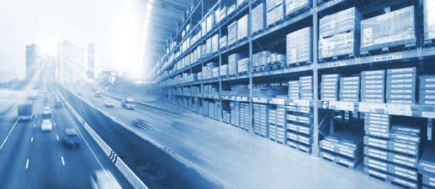 对货运行业和物流概念的双重曝光集装箱卡车、运输和进出口商业物流图片下载