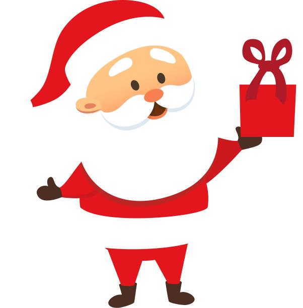 圣诞节圣诞老人拿礼物开心可爱彩色卡通扁平元素素材图片