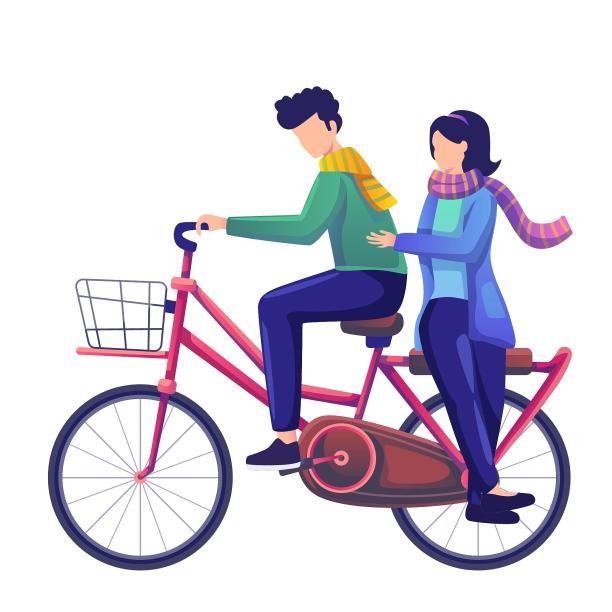 情侣双人骑单车自行车骑车单车卡通扁平元素图片下载