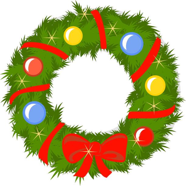 圣诞节装饰花圈蝴蝶结卡通扁平元素.图片下载