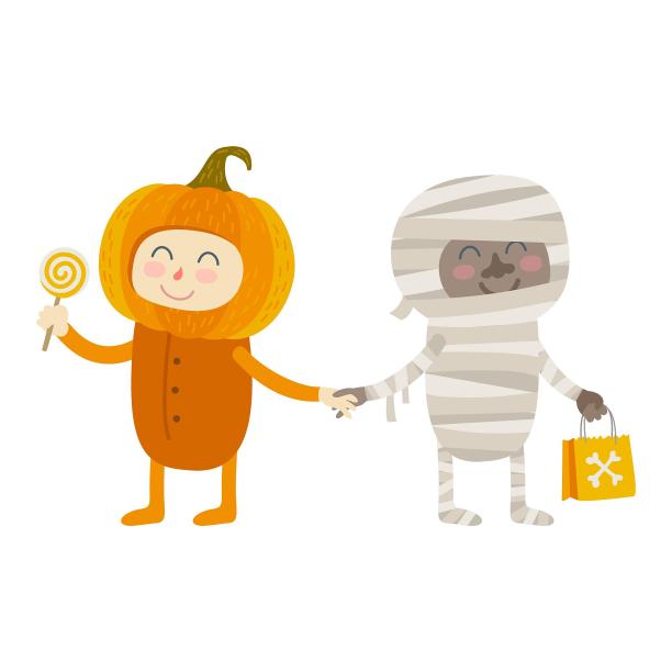 万圣节装扮舞会木乃伊南瓜卡通扁平元素图片下载