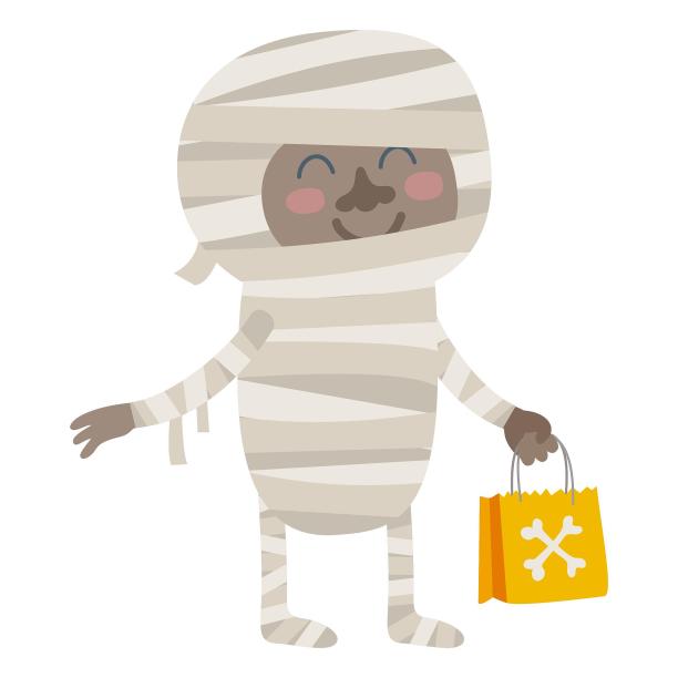 万圣节木乃伊绷带骨头卡通扁平元素图片下载