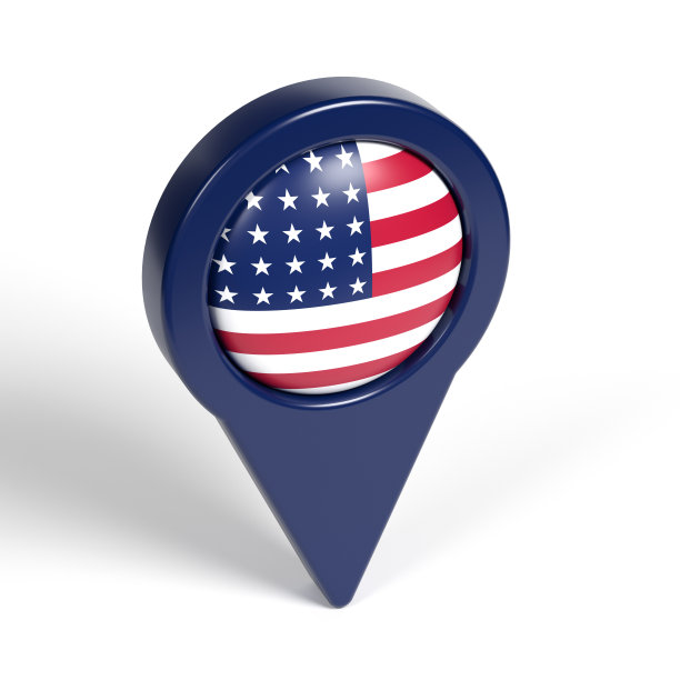 美国国旗和海军蓝色的地图指针图片下载