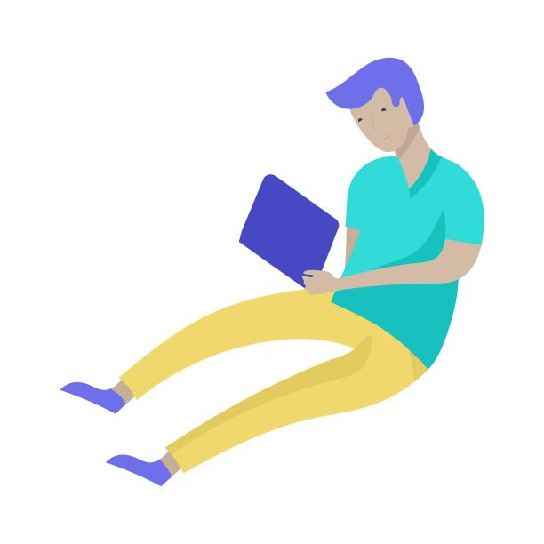 卡通办公电脑工作男生扁平元素素材图片