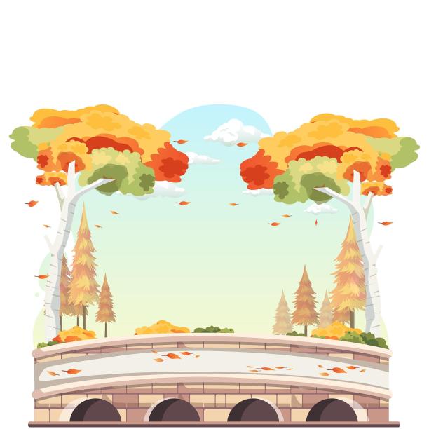 桥面桥梁树木植物卡通扁平元素图片下载