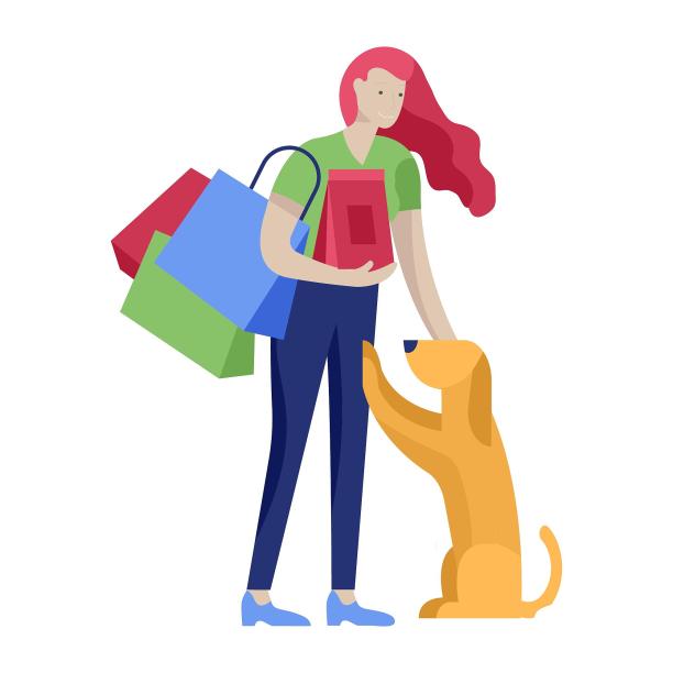 扁平女生摸狗跑步卡通元素图片下载