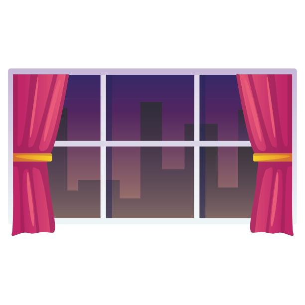 窗户窗景窗帘卡通扁平元素图片下载