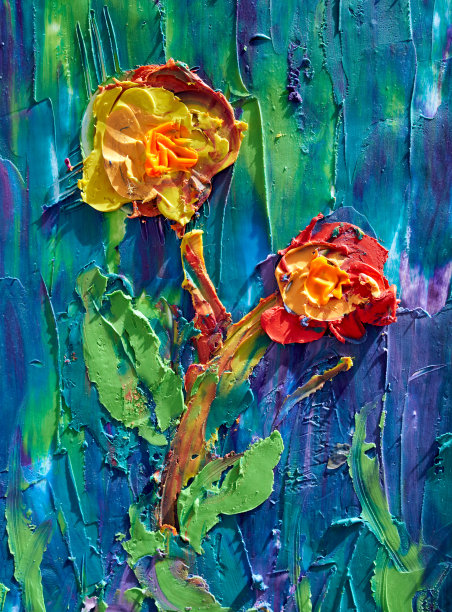 彩色抽象背景上的花朵，孩子们从玩泥中绘画图片下载