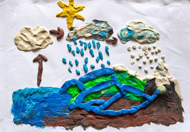 儿童自制工艺品从玩粘土，自然水循环图片下载