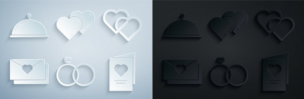 套上结婚戒指，两枚连在一起的心形信封图片下载