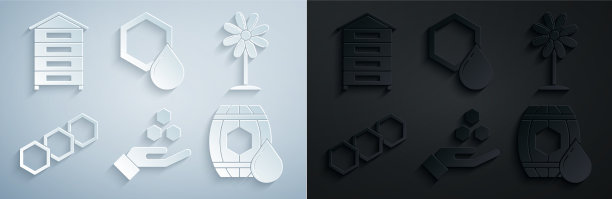 集蜂窝与手花木桶图片下载