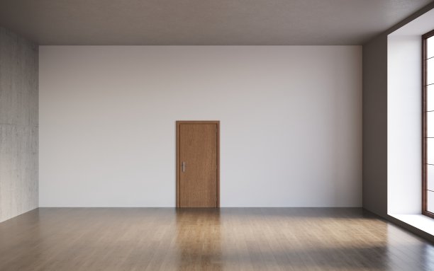 3d渲染的空房间与关闭的门和空的内墙复制空间，CG渲染图片下载