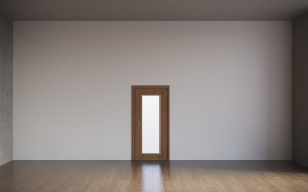 3d渲染的空房间与关闭的门和空的内墙复制空间，CG渲染图片下载