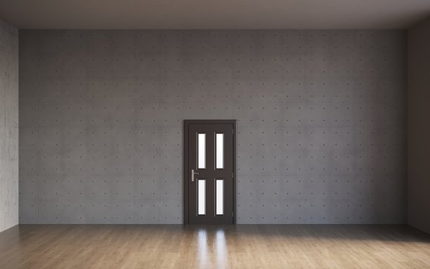 3d渲染的空房间与关闭的门和空的内墙复制空间，CG渲染图片下载