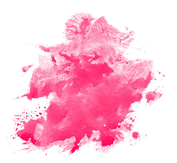 抽象粉红色水彩飞溅孤立在白色背景。手绘水彩斑点的标志或文字图片下载