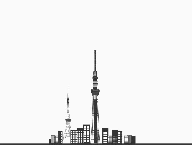 东京天空树和东京塔城市景观“剪影”图片下载