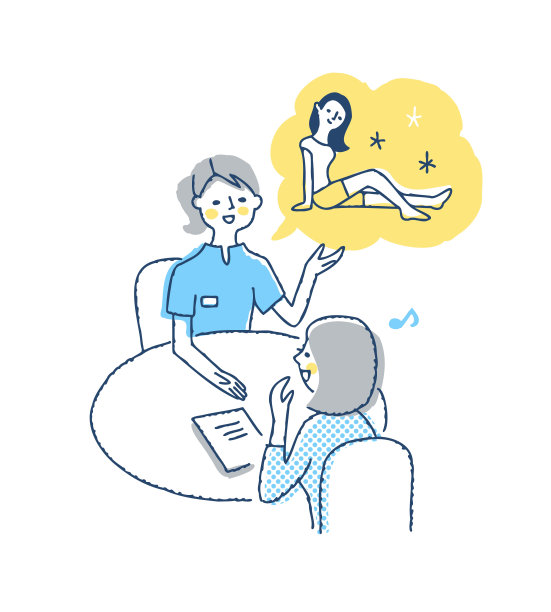 女顾客在美容院听工作人员解释计划图片下载