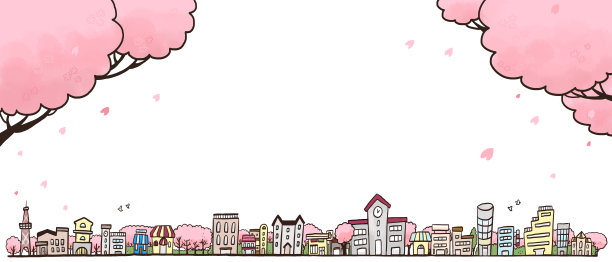 樱花树和城市景观图片下载