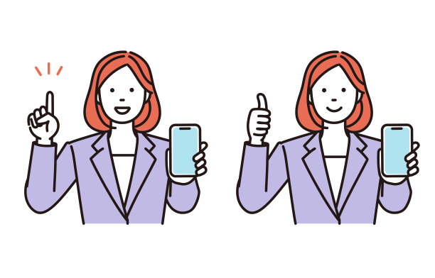 一个女商人一边展示手机一边解释或者摆出漂亮的姿势，一组两种姿势图片下载