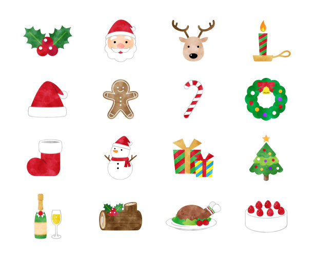圣诞水彩风格图标材料图片下载