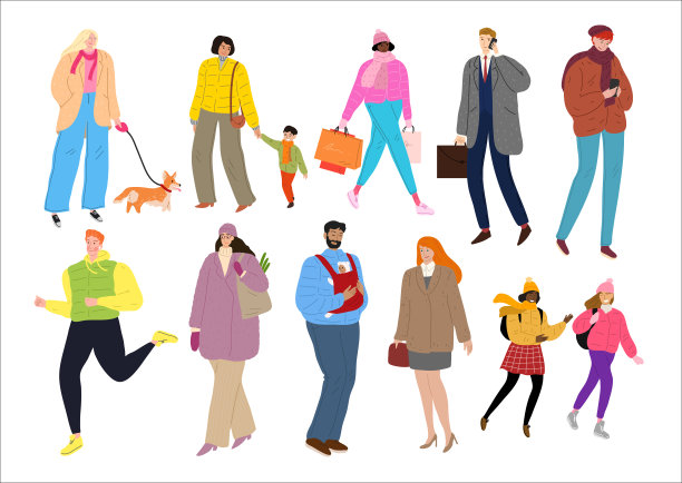 人们穿着冬衣在户外散步图片下载