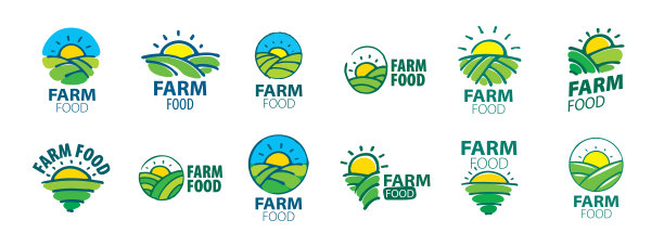 白色背景上的一组病媒农场食品标志图片下载