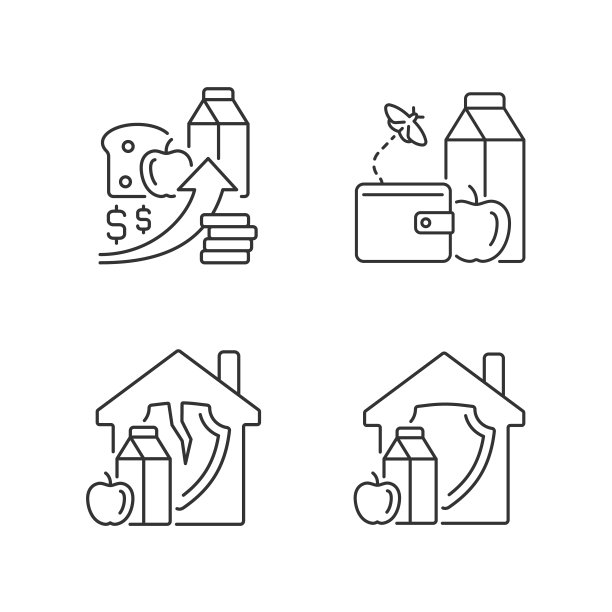 贫穷和饥饿线性图标设置图片下载