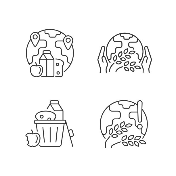 世界饥饿问题线性图标集合图片下载